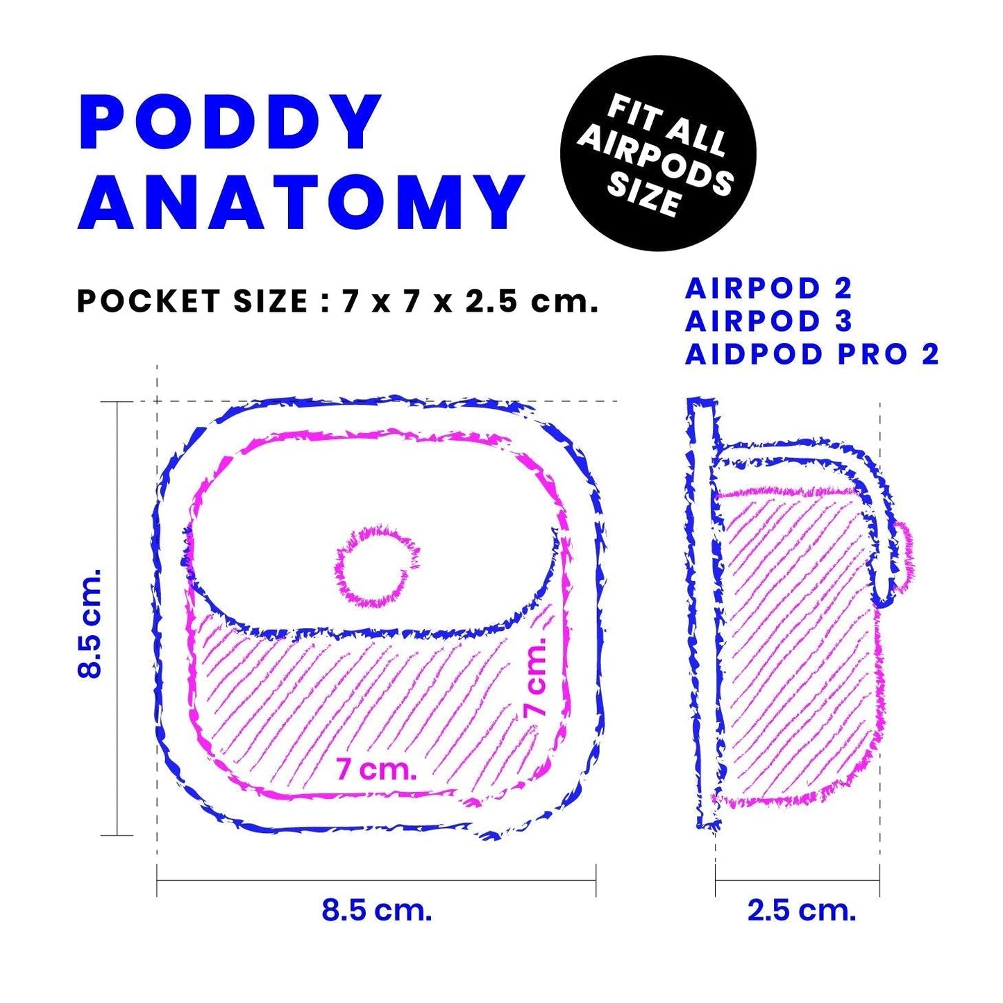 Poddy relife charcoal navy airpod pouch