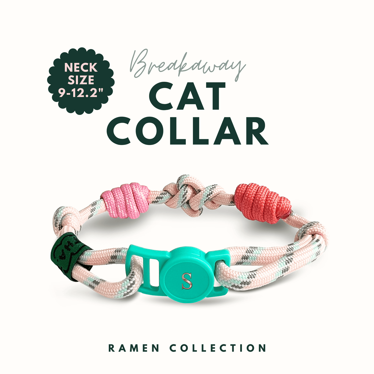 Breakaway Braided Nylon Cat Collar : Strawberry Mochi Cat Ramen Collar