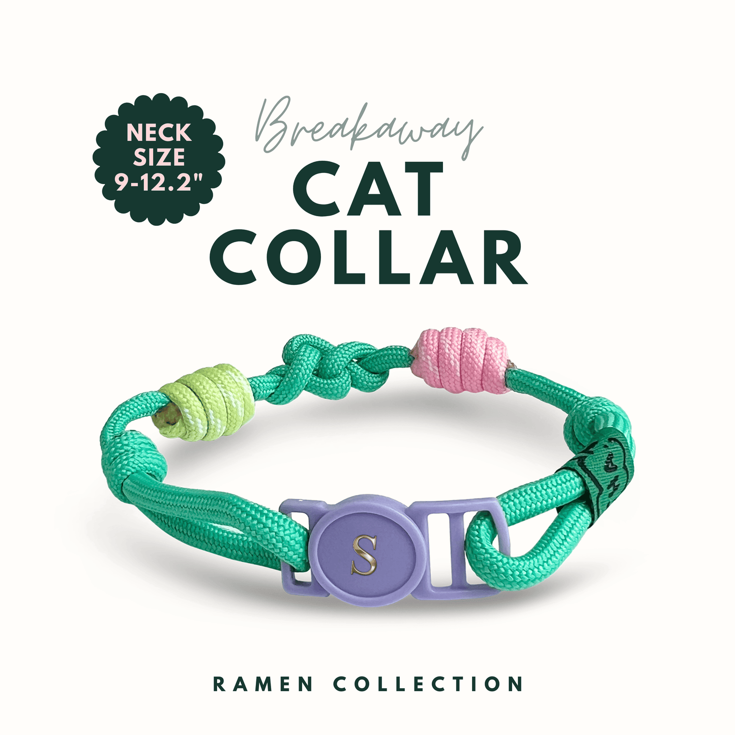 Breakaway Braided Nylon Cat Collar : Minty Macaron Cat Ramen Collar