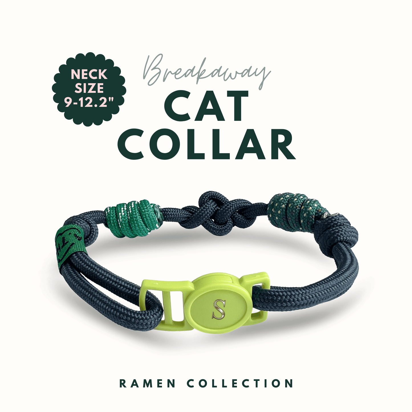 Breakaway Braided Nylon Cat Collar : Deep Sea Lemon Cat Ramen Collar