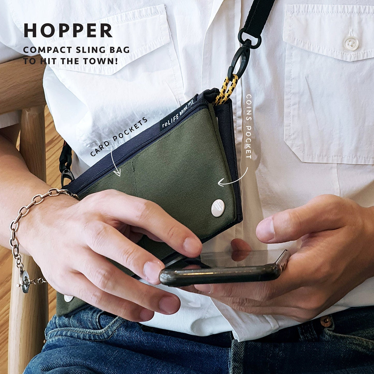 Hopper relife charcoal navy sling bag