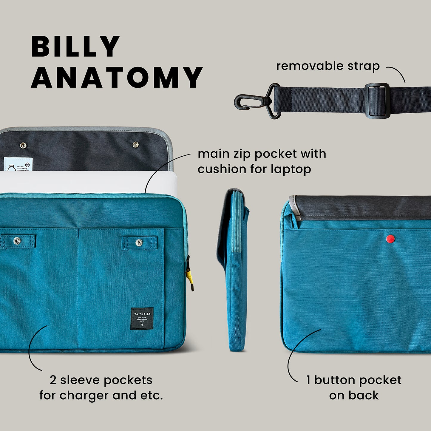 Billy relife charcoal navy laptop bag